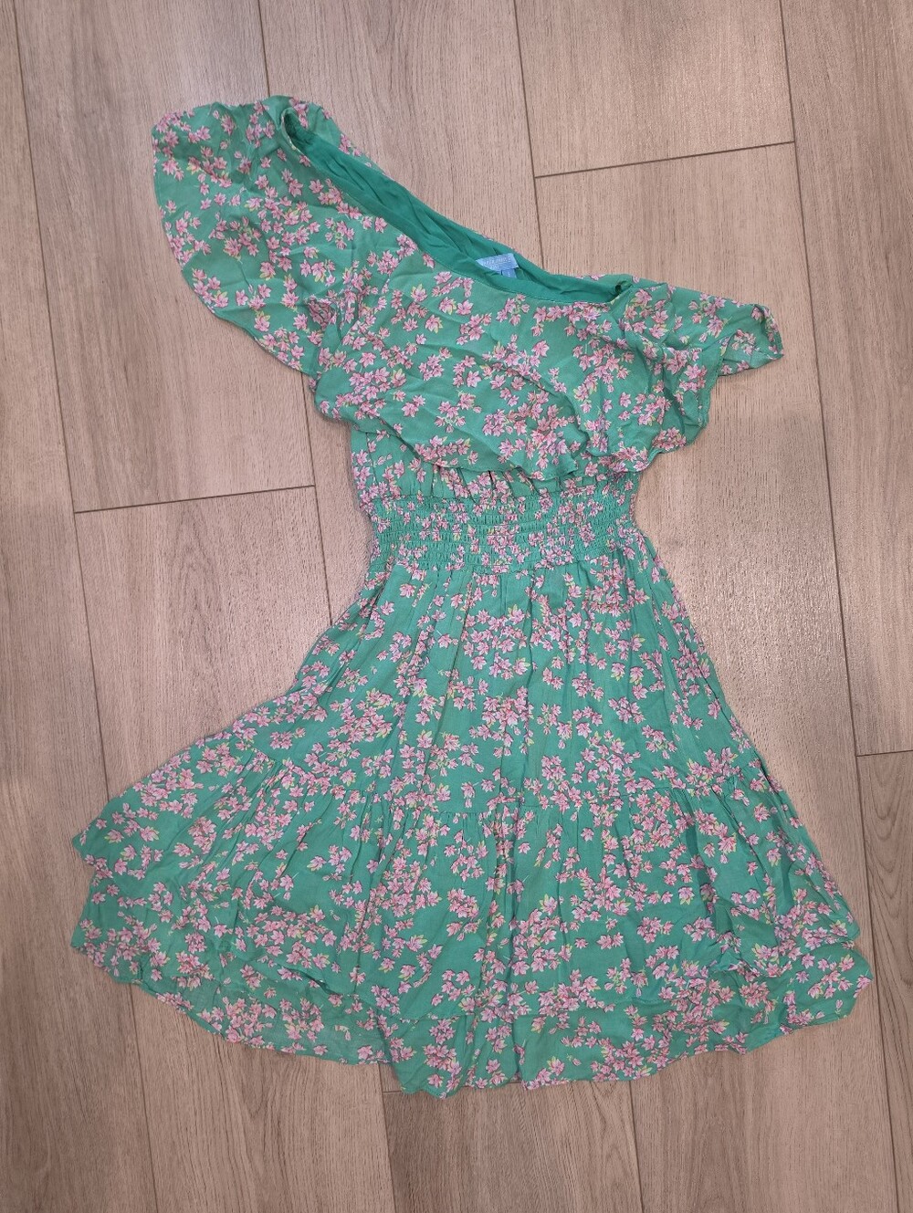 Draper James RSVP Green Pink Floral Smocked Mini Dress Size Small